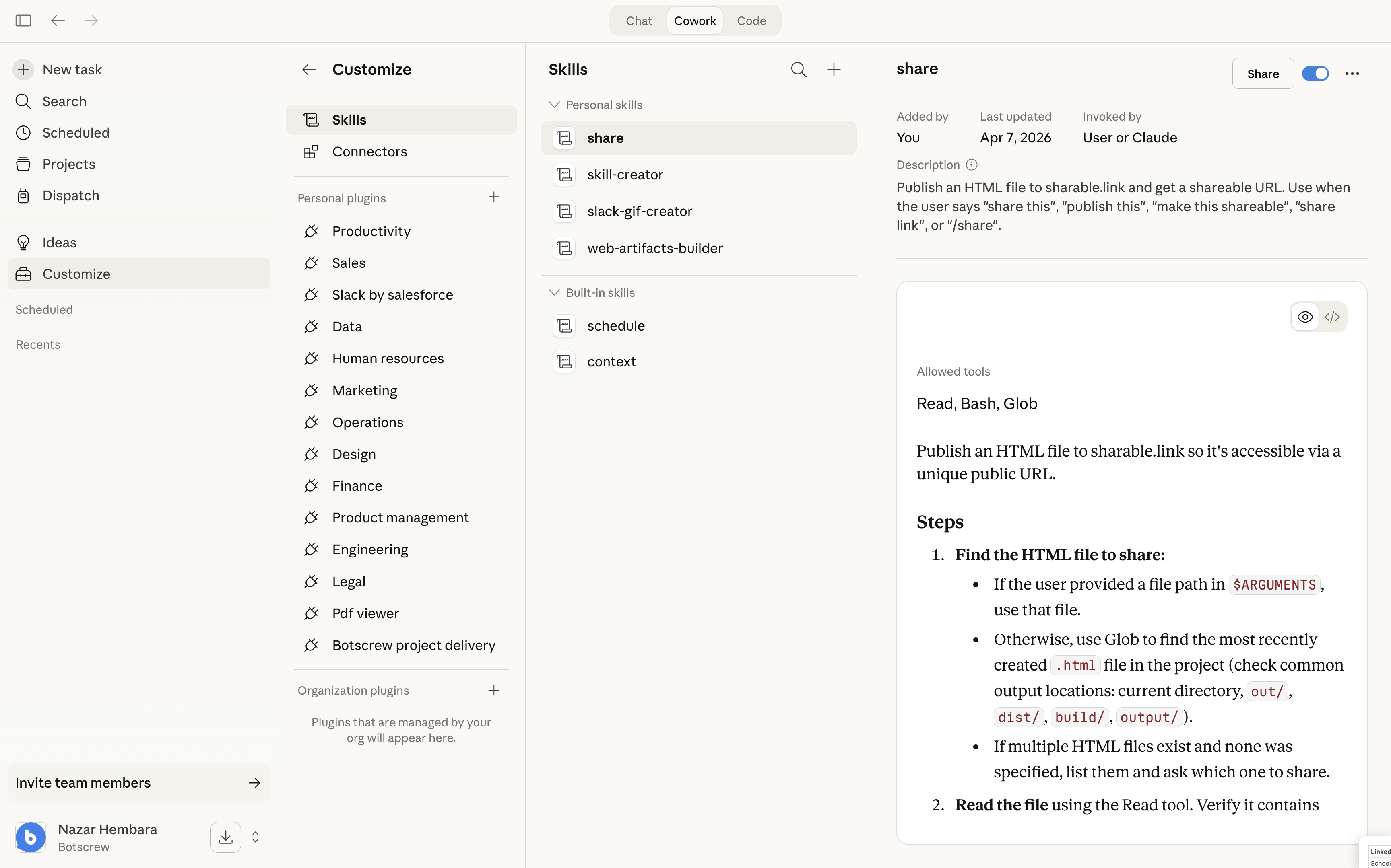 Share skill installed in Claude