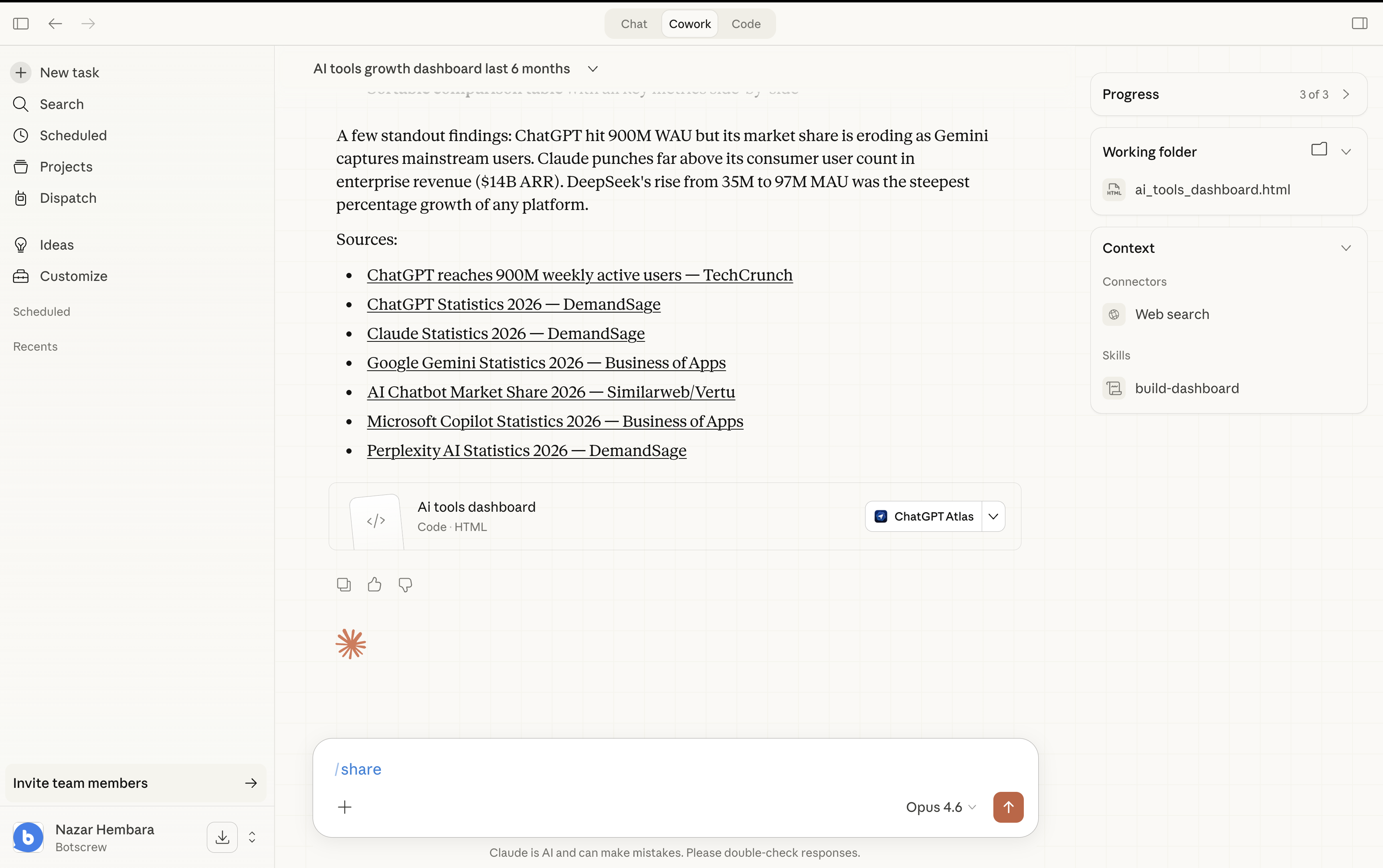 /share typed in the chat