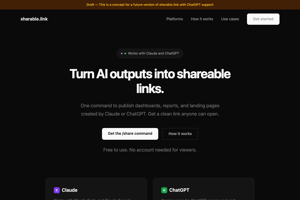 Preview of Landing page draft